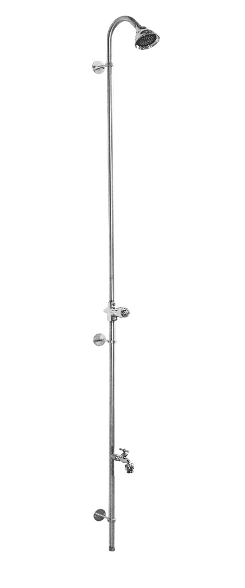 80" Wall Mount Cold Water Shower with ADA Compliant Metered Push Valve & Hose Bibb
