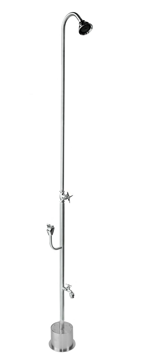 82" Free Standing Cold Water Shower with Cross Handle Valve & Hose Bibb, Drinking Fountain