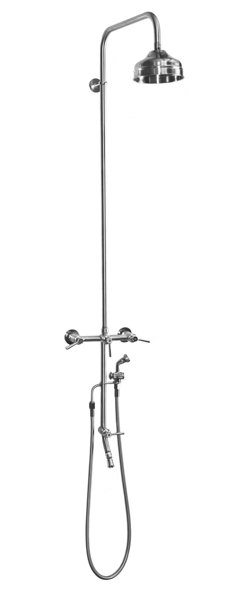 ADA Outdoor Wall Mount Hot and Cold Shower with 6" Shower Head and Hand Spray in Stainless Steel