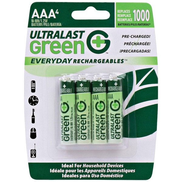 Ultralast ULGED4AAA Green Everyday Rechargeables AAA NiMH Batteries, 4 pk