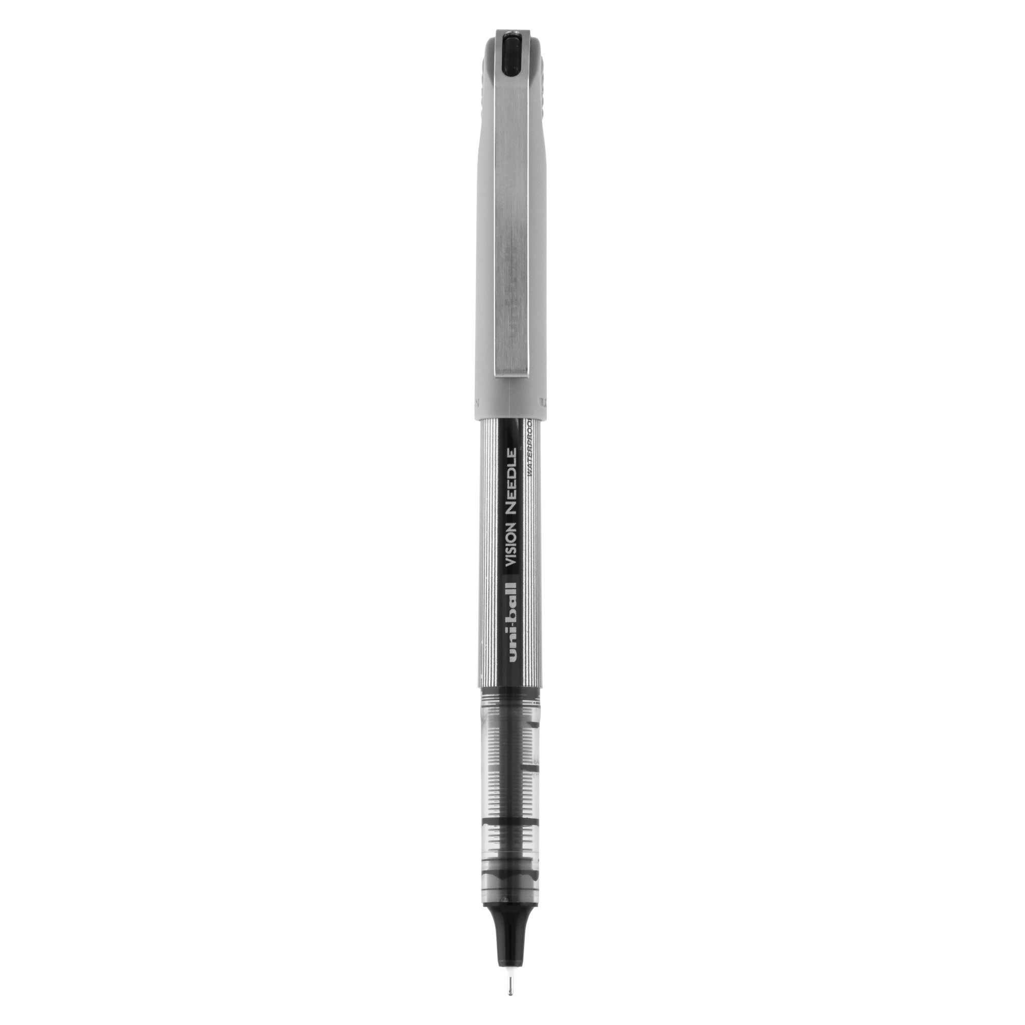 VISION Needle Stick Roller Ball Pen, Fine 0.7mm, Black Ink, Silver Barrel, Dozen