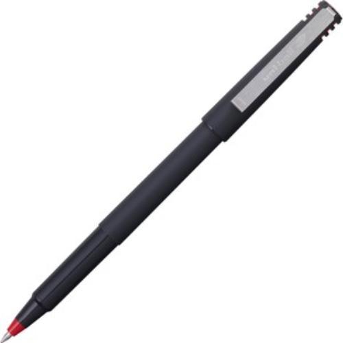 Stick Roller Ball Pen, Fine 0.7mm, Red Ink, Black Matte Barrel, Dozen