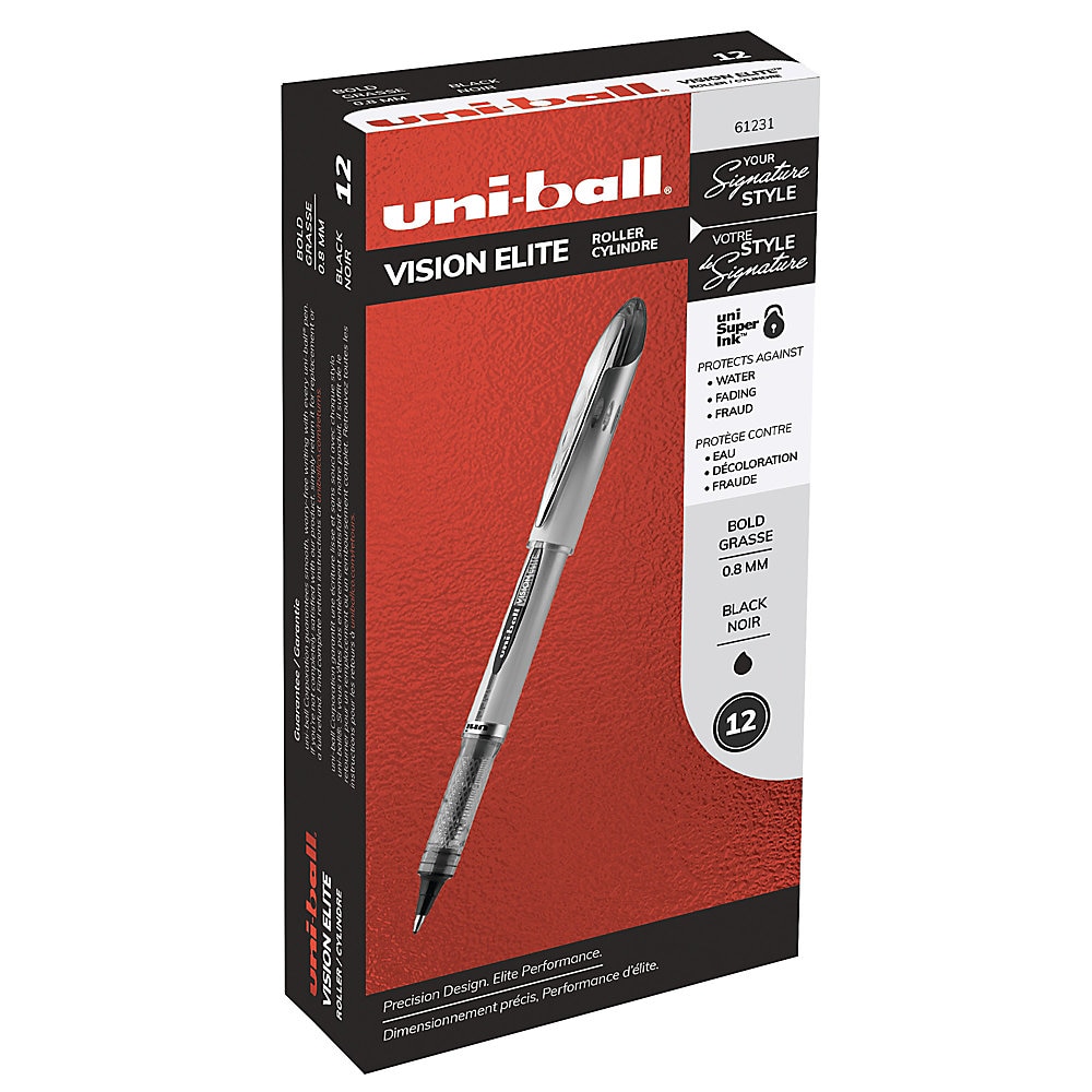VISION ELITE Stick Roller Ball Pen, Bold 0.8mm, Black Ink, White/Black Barrel