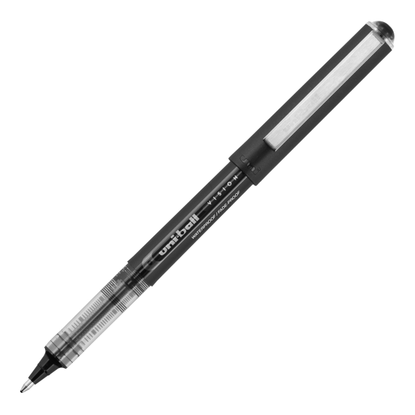 VISION Roller Ball Pen, Bold 1 mm, Black Ink, Black Barrel, Dozen