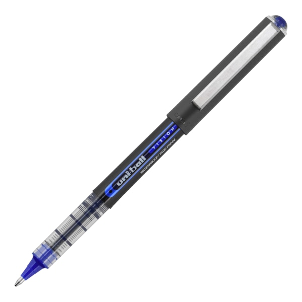 VISION Roller Ball Pen, Bold 1 mm, Blue Ink, Black/Blue Barrel, Dozen