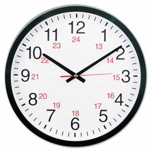 24-Hour Round Wall Clock, 12 5/8", Black