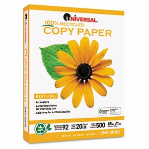 100% Recycled Copy Paper, 92 Brightness, 20lb, 8-1/2 x 11, White, 5000 Shts/Ctn