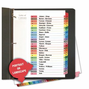 Table of Contents Dividers, Assorted Color 26-Tab, A-Z, Letter, White, 26/Set