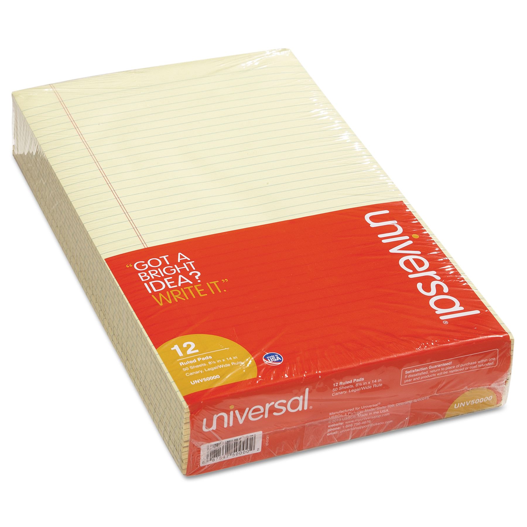 Glue Top Writing Pads, Legal Rule, Legal, Canary, 50 Sheet Pads/Pack, Dozen