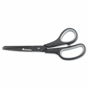 Industrial Scissors, 8" Length, Straight, Carbon Coated Blades, Black/Gray