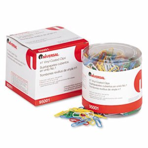 Vinyl-Coated Wire Paper Clips, No. 1, Assorted Colors, 500/Pack