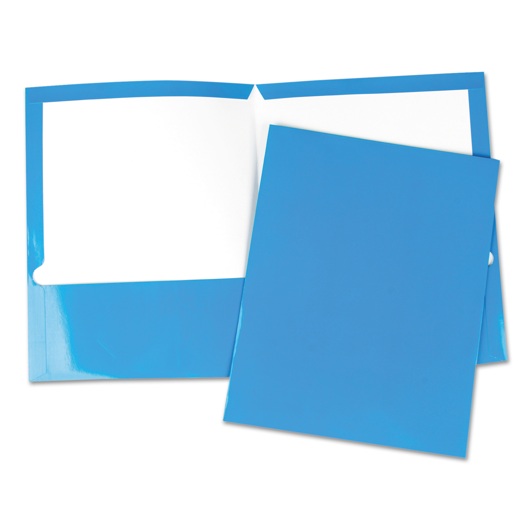 Laminated Two-Pocket Folder, Cardboard Paper, Blue, 11 x 8 1/2, 25/Box