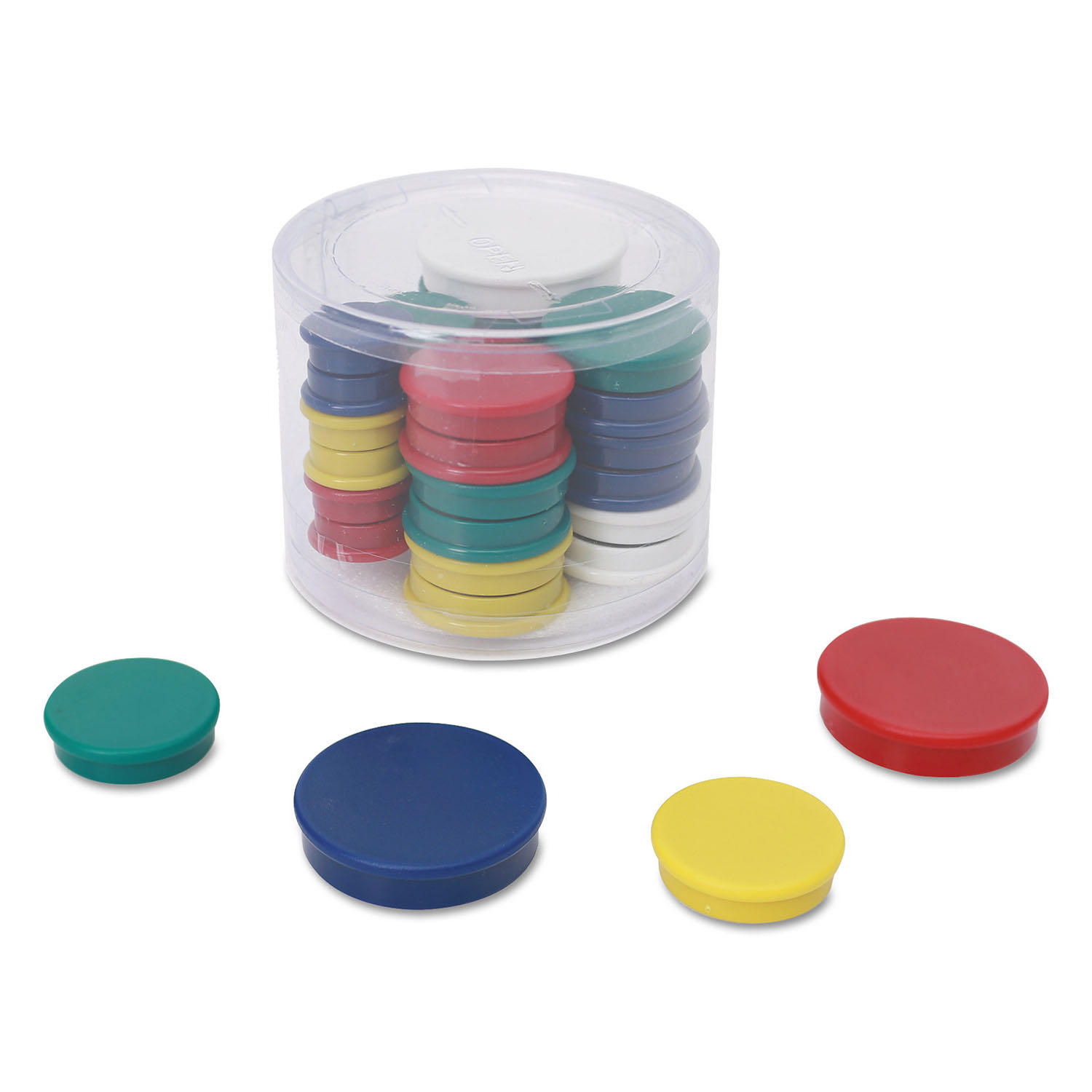 Assorted Magnets, 3/4" dai, 1 1/4" dia, 1 1/2" dia, Asst Colors, 30/Pack
