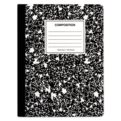 Composition Book, Wide Rule, 9 3/4 x 7 1/2, White, 100 Sheets, 6/Pack