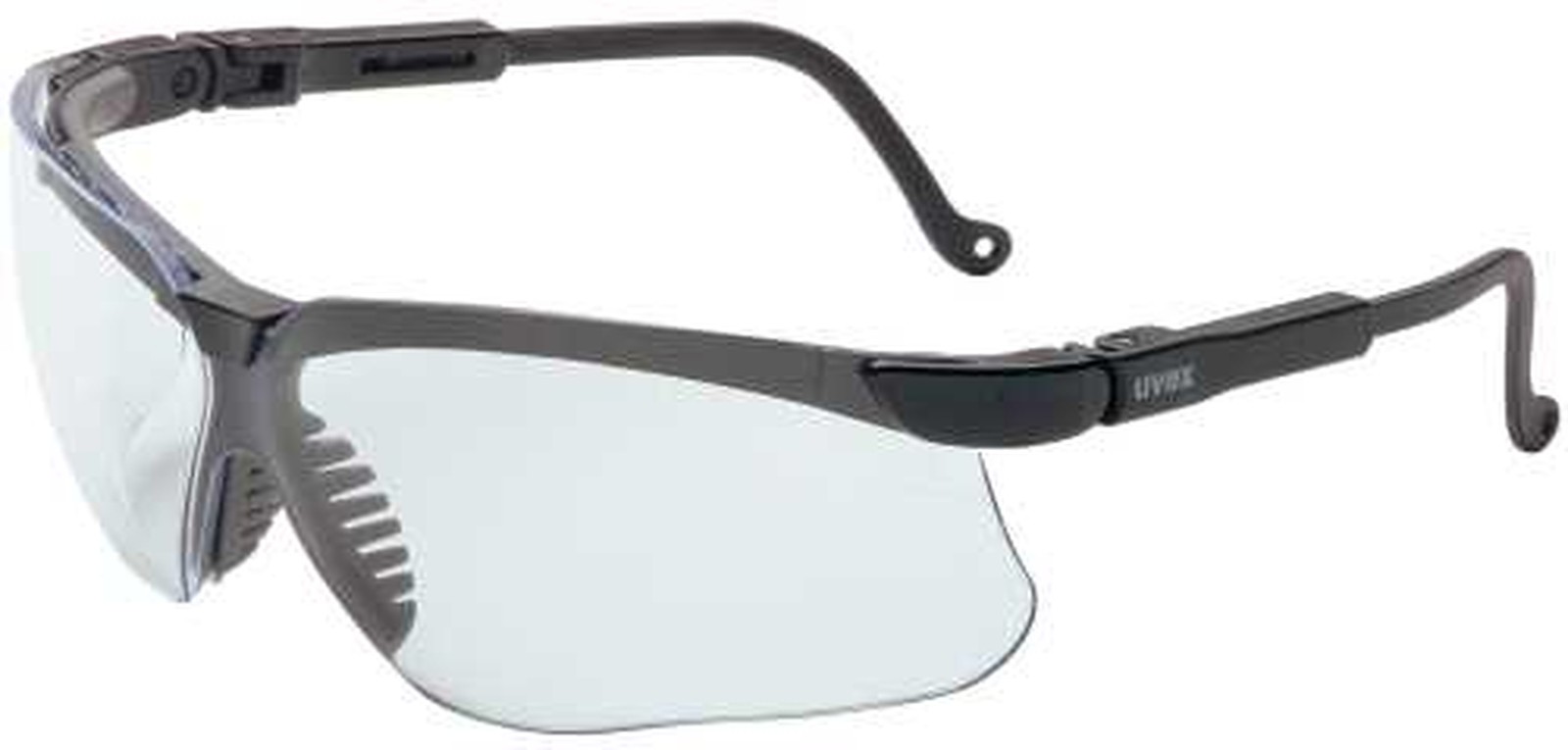Genesis Wraparound Safety Glasses, Black Plastic Frame, Clear Lens