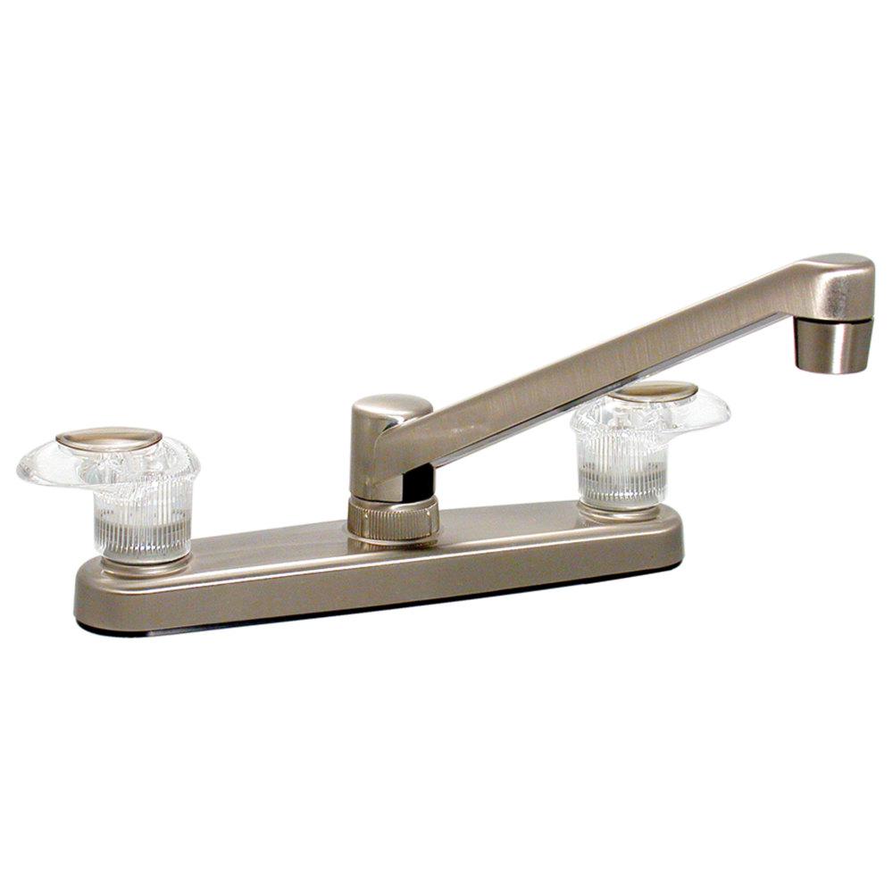 Kitchen Faucet, 8In, 2 Lever, 1/4 Turn, Plastic, Brushed Nickel