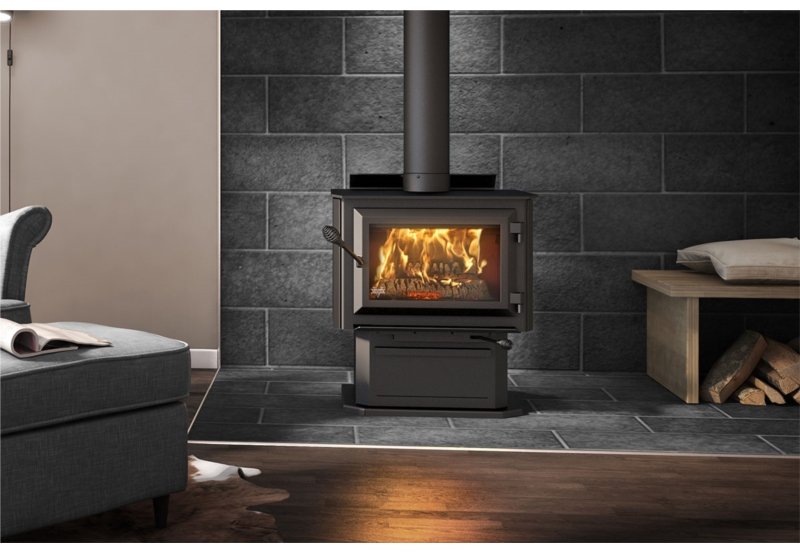 Medium Sized Single Door Wood Burning Fireplace Insert with 1800 Sq Ft Max Heating Space - HES170