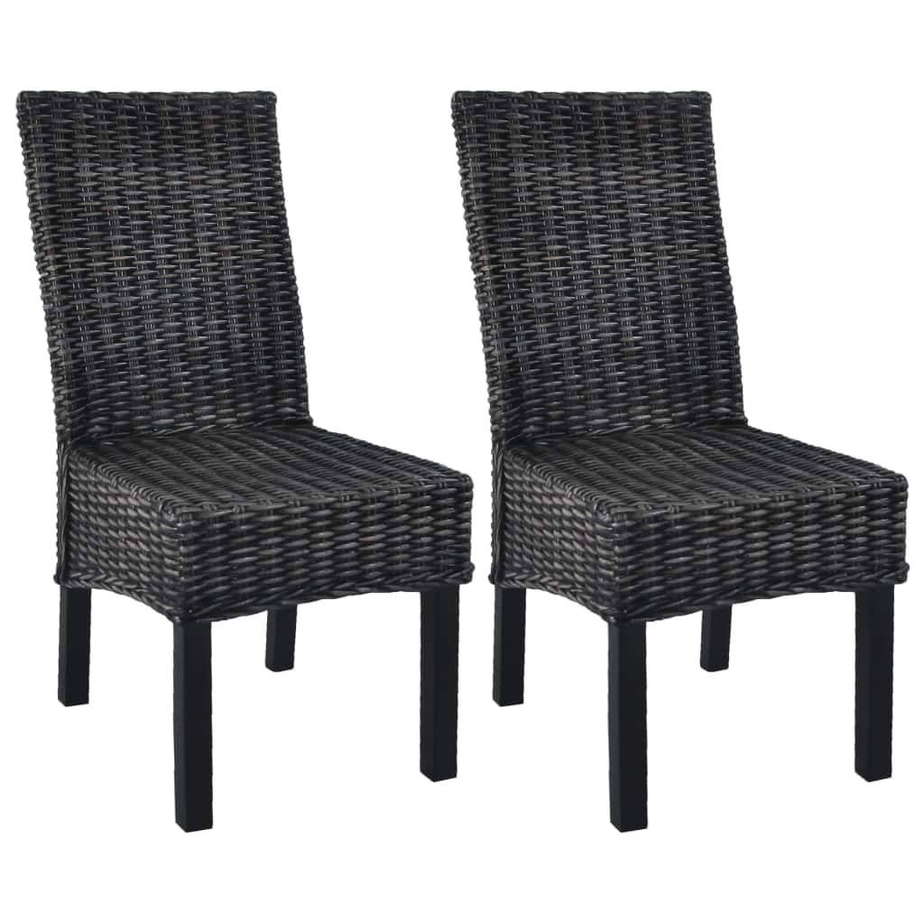 vidaXL Dining Chairs 2 pcs Black Kubu Rattan and Mango Wood