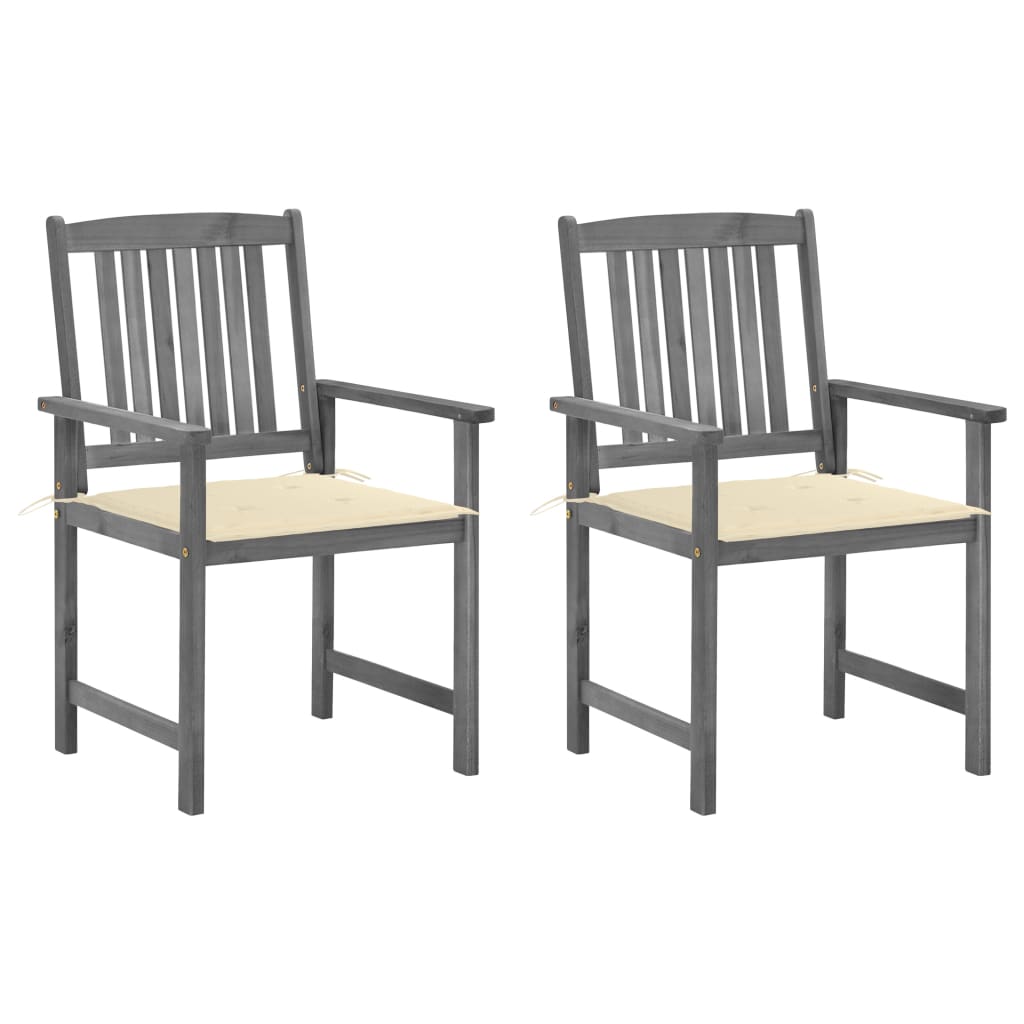 vidaXL Director's Chairs with Cushions 2 pcs Gray Solid Acacia Wood
