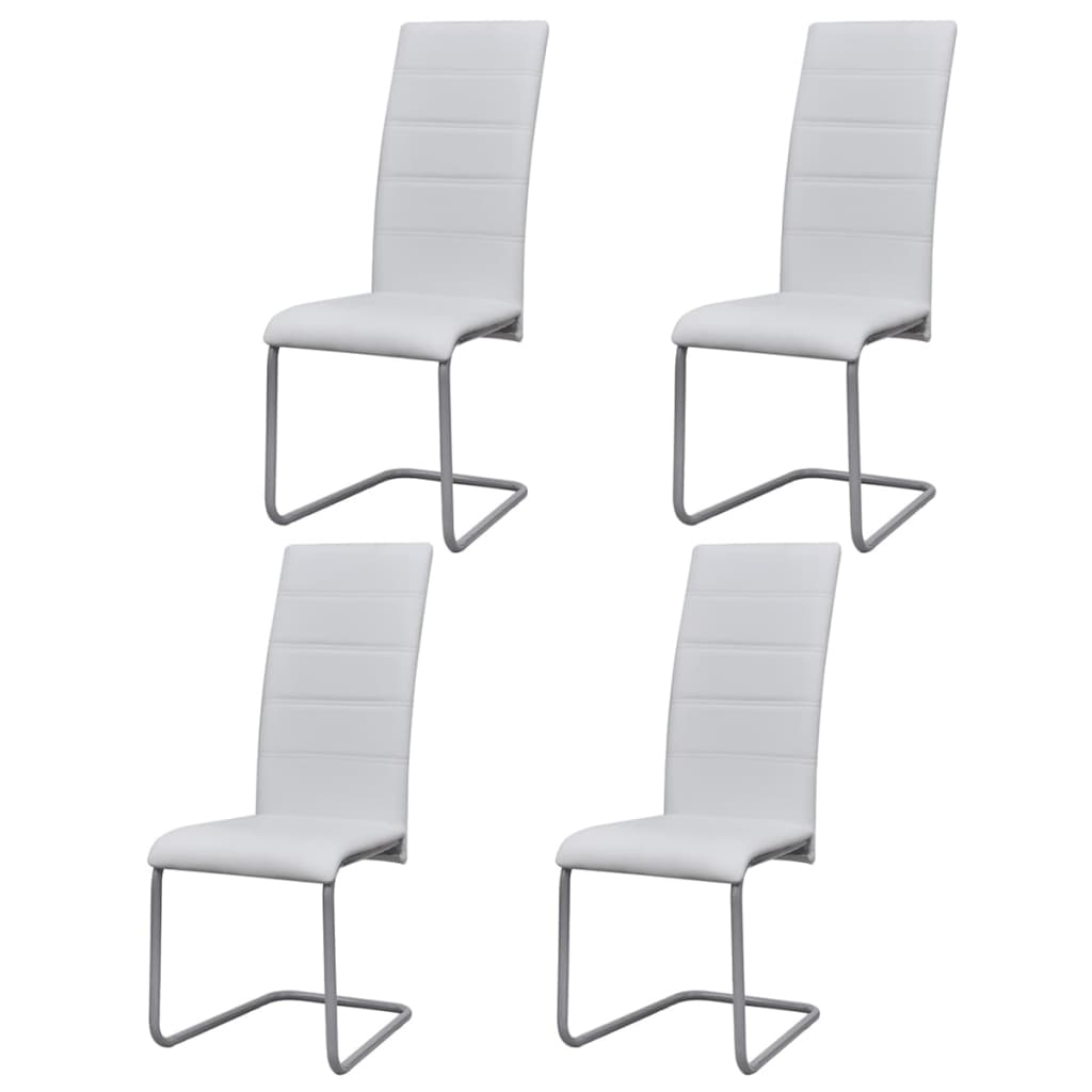 243263 vidaXL Cantilever Dining Chairs 4 pcs White Faux Leather