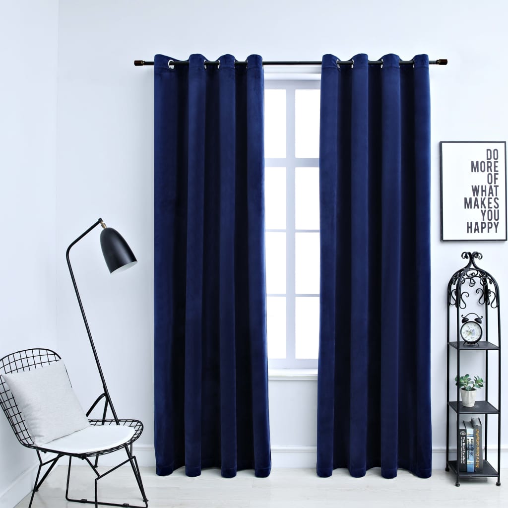 vidaXL Blackout Curtains with Rings 2 pcs Navy Blue 54"x95" Velvet