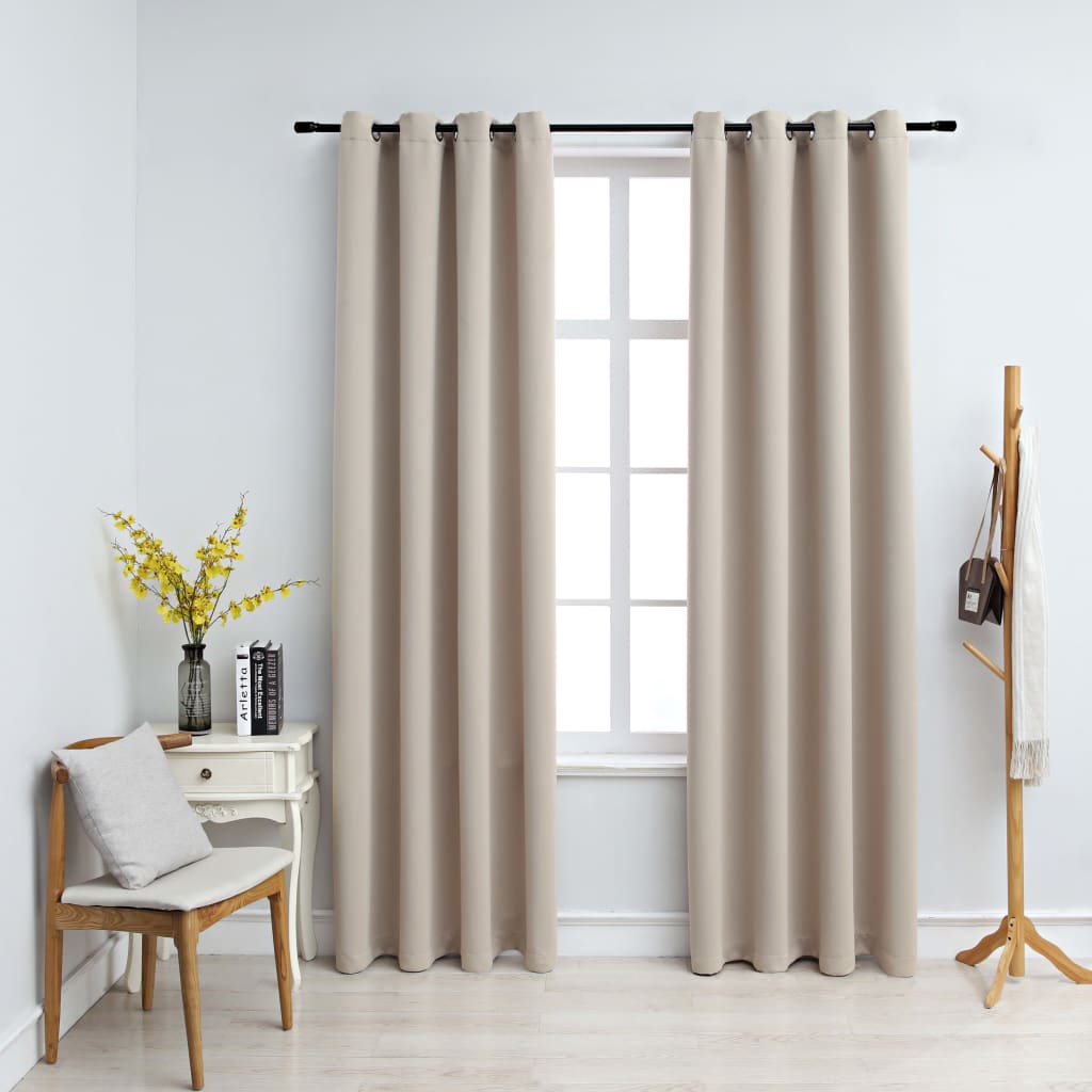 vidaXL Blackout Curtains with Rings 2 pcs Beige 54"x84" Fabric
