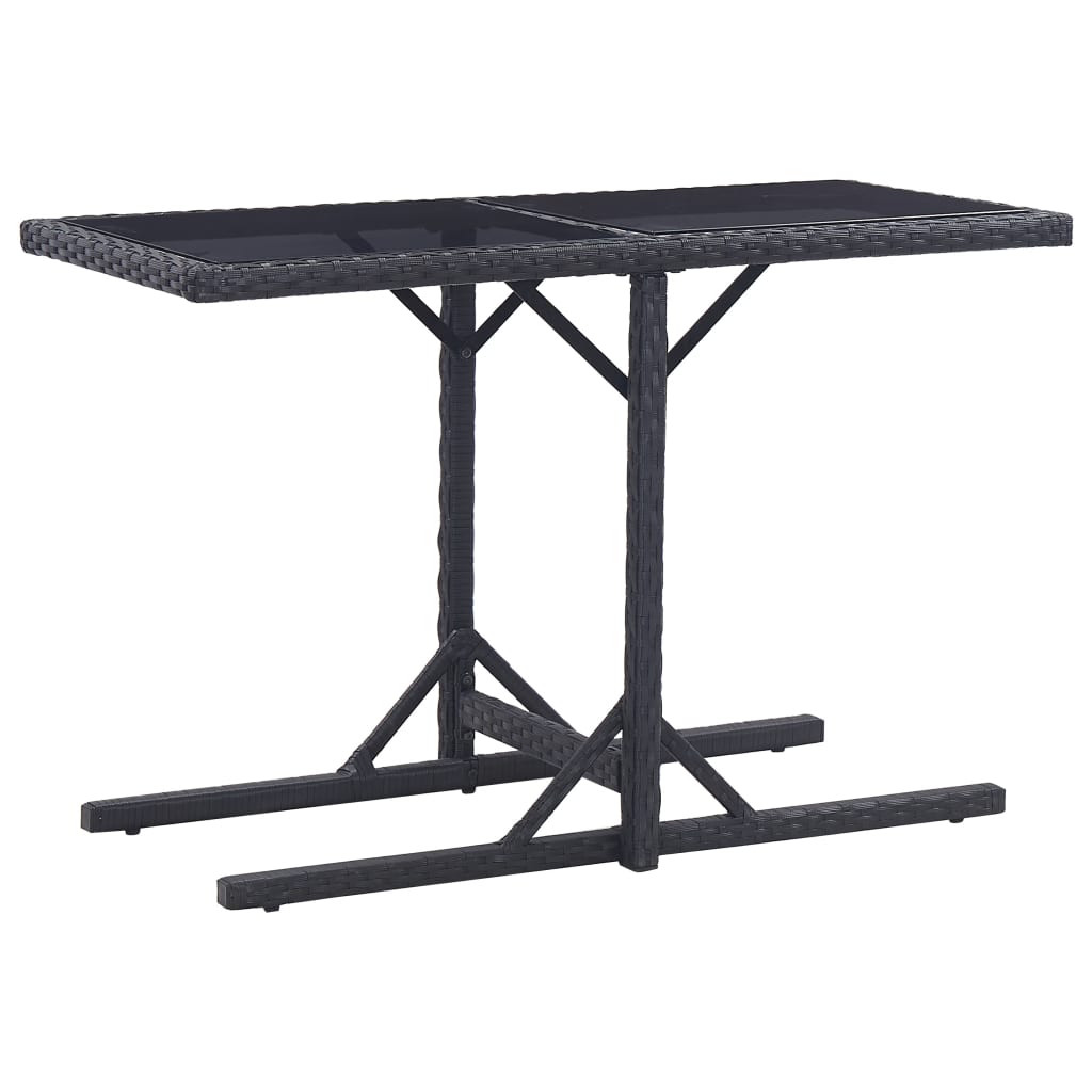 vidaXL Patio Table Black 43.3"x20.9"x28.3" Glass and Poly Rattan