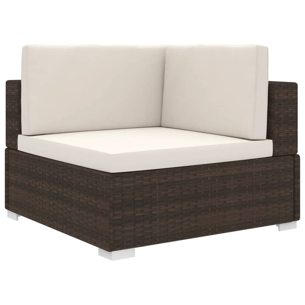 vidaXL Sectional Corner Chair with Cushions Poly Rattan Brown