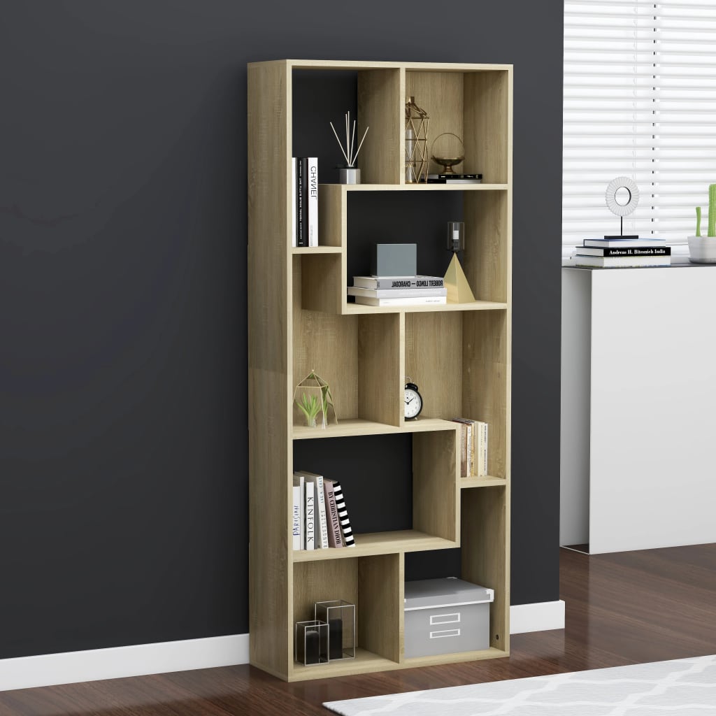 vidaXL Book Cabinet Sonoma Oak 26.4"x9.4"x63.4" Chipboard