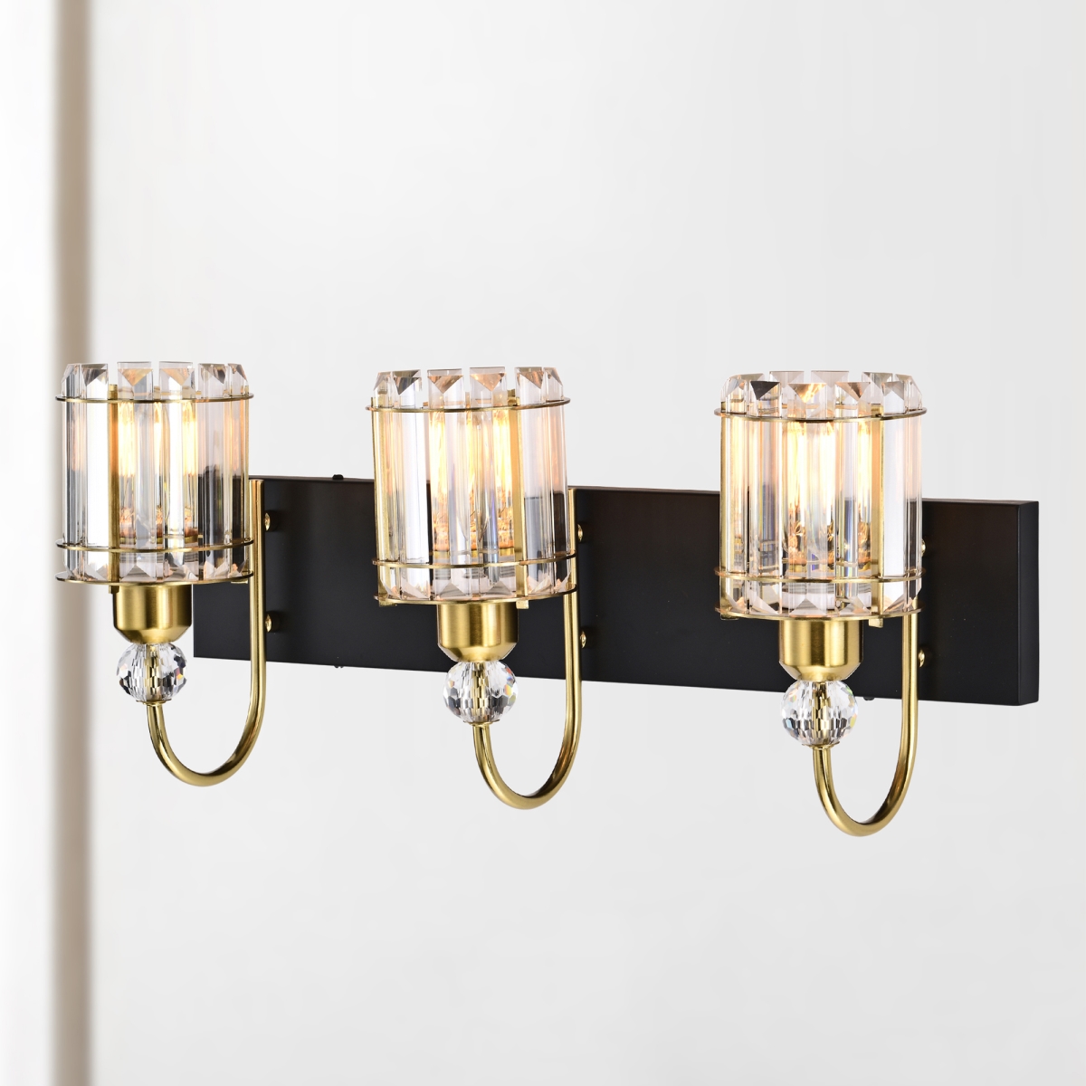 Gambit 22 in. 3-Light Indoor Matte Black and Brass Finish Wall Sconce with Light Kit