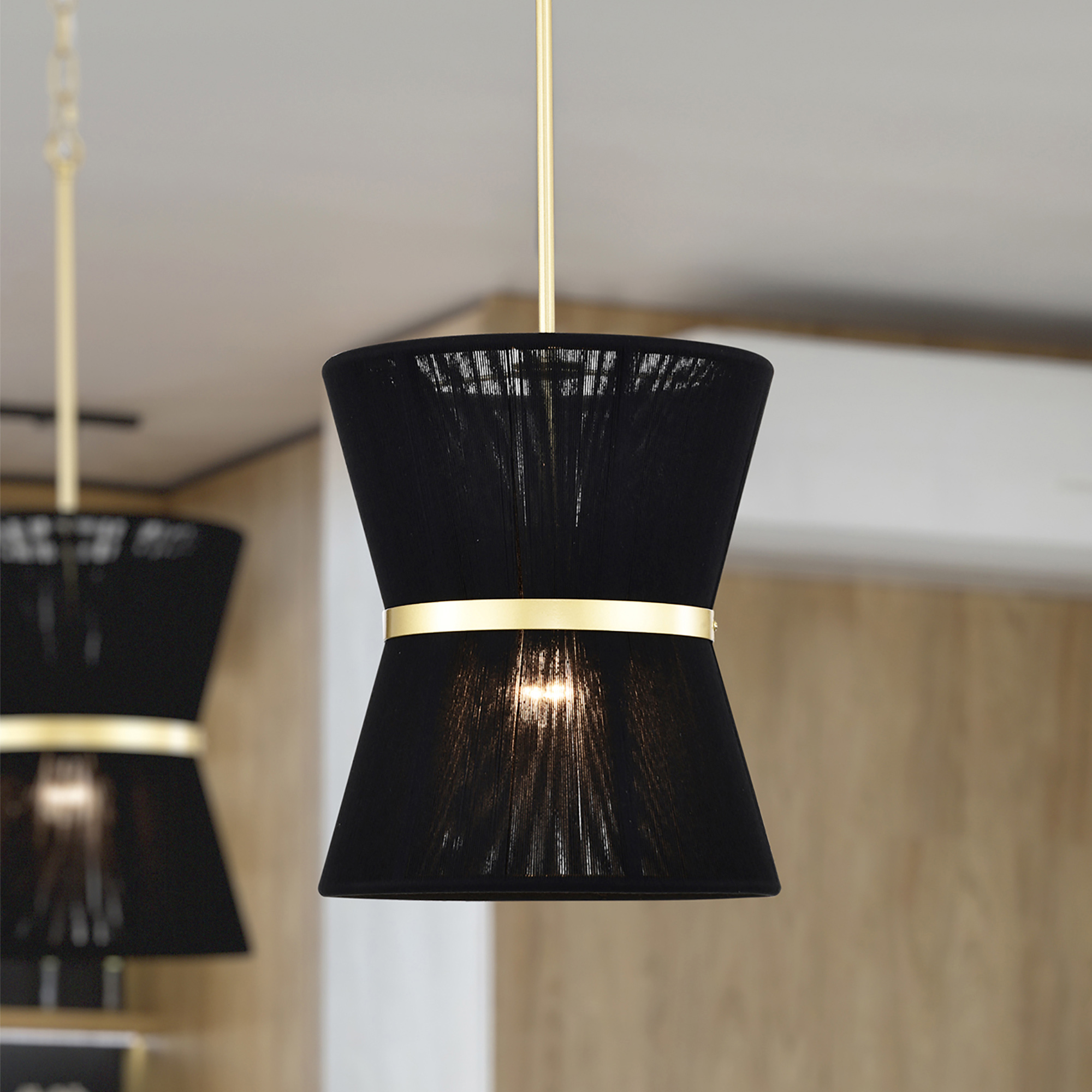 Agatha 12 in. 1-Light Indoor Brass and Black Thread Finish Pendant Light with Light Kit