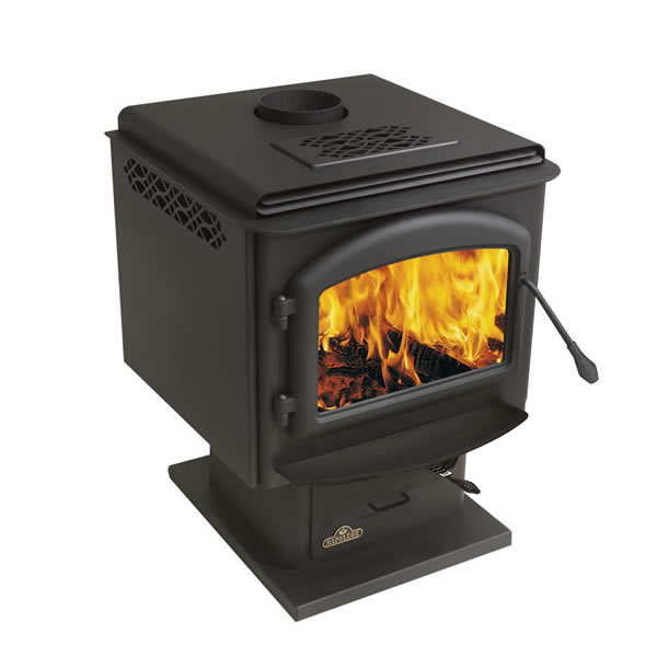 1100P Small - Painted Black With Black Louvers - Wood Stove