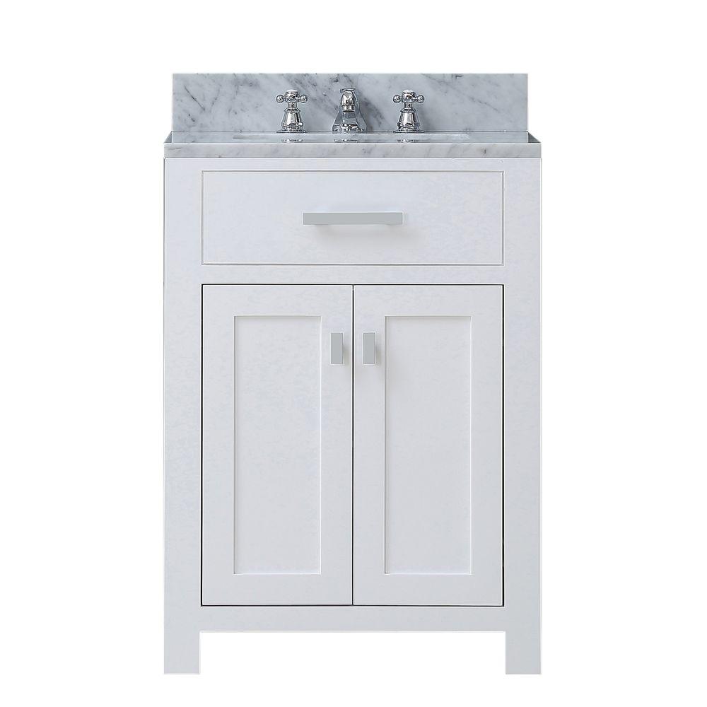 24 Inch Pure White Single Sink Bathroom Vanity With Faucet From The Madison Collection