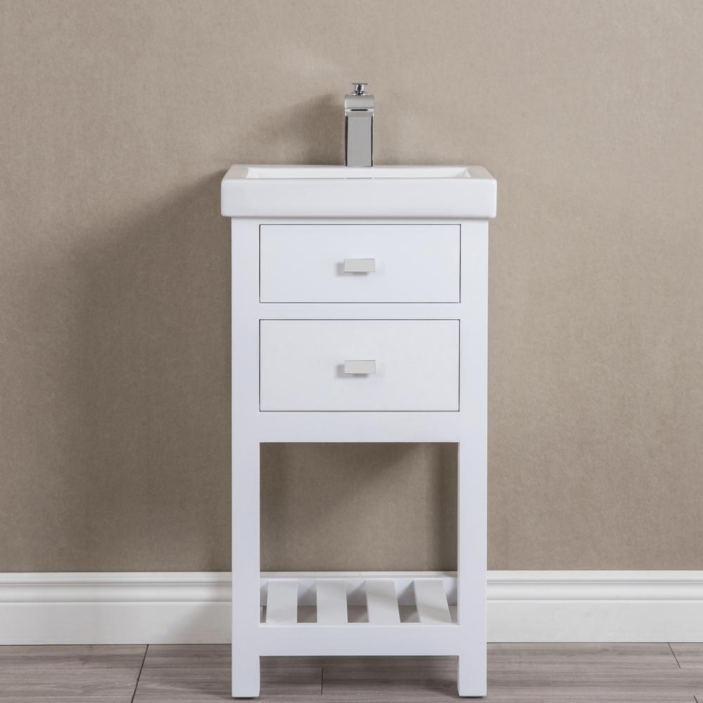 18 Inch Pure White MDF Single Bowl Ceramics Top Vanity With U Shape Drawer From The VERA Collection