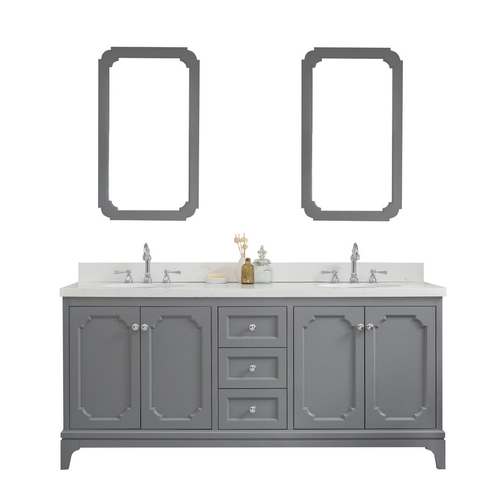 Queen 72-Inch Double Sink Quartz Carrara Vanity In Cashmere Grey  With F2-0012-01-TL Lavatory Faucet(s)
