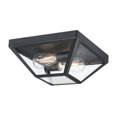 Westinghouse Lighting Wyndham 12-Inch Two-Light Outdoor Flush Mount Ceiling Fixture, Textured Black Finish with Clear Seeded Gla