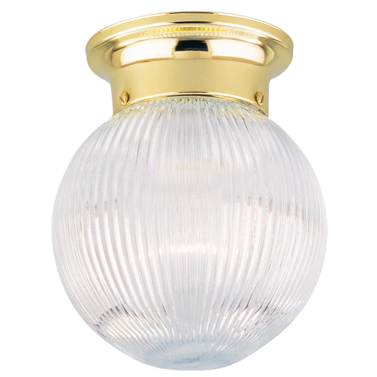 1 Light Flush Polished Brass Finish with Crystal Ribbed Glass Globe