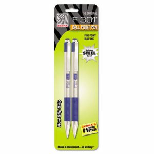 F-301 Retractable Ballpoint Pen, Blue In, Fine, 2/Pack