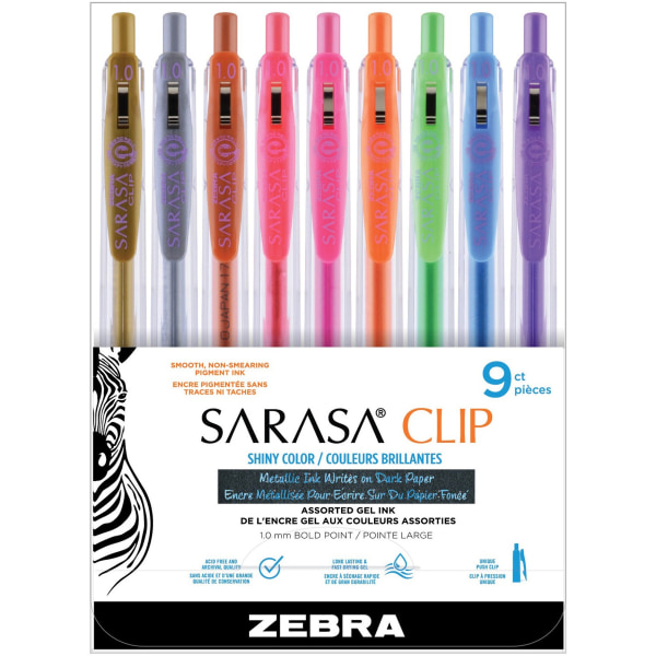 Sarasa Clip Gel Pen, Retractable, Bold 1 mm, Assorted Ink and Barrel Colors, 9/Pack