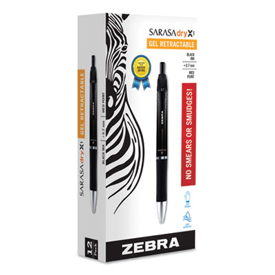 Sarasa Dry Gel X1 Retractable Gel Pen, Medium 0.7mm, Black Ink & Barrel, Dozen
