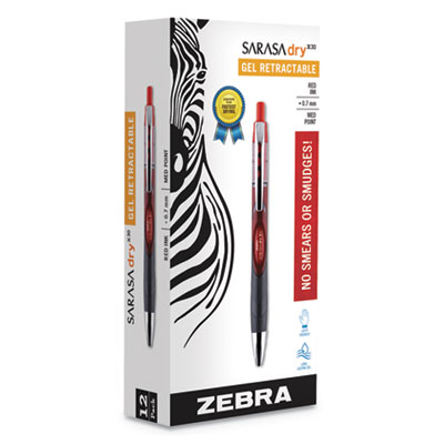 Sarasa Dry Gel X30 Retractable Gel Pen, Medium 0.7mm, Red Ink & Barrel, Dozen