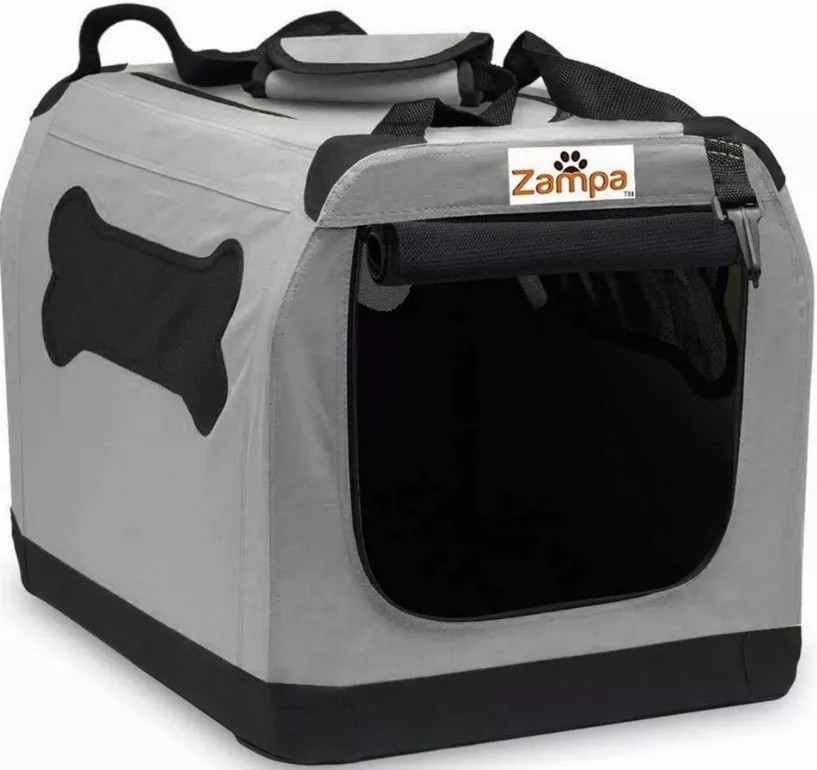 Zampa Pet Portable Crate, Comes with A Carrying Case - 19.5" x 13.5" x 13.5" Grey