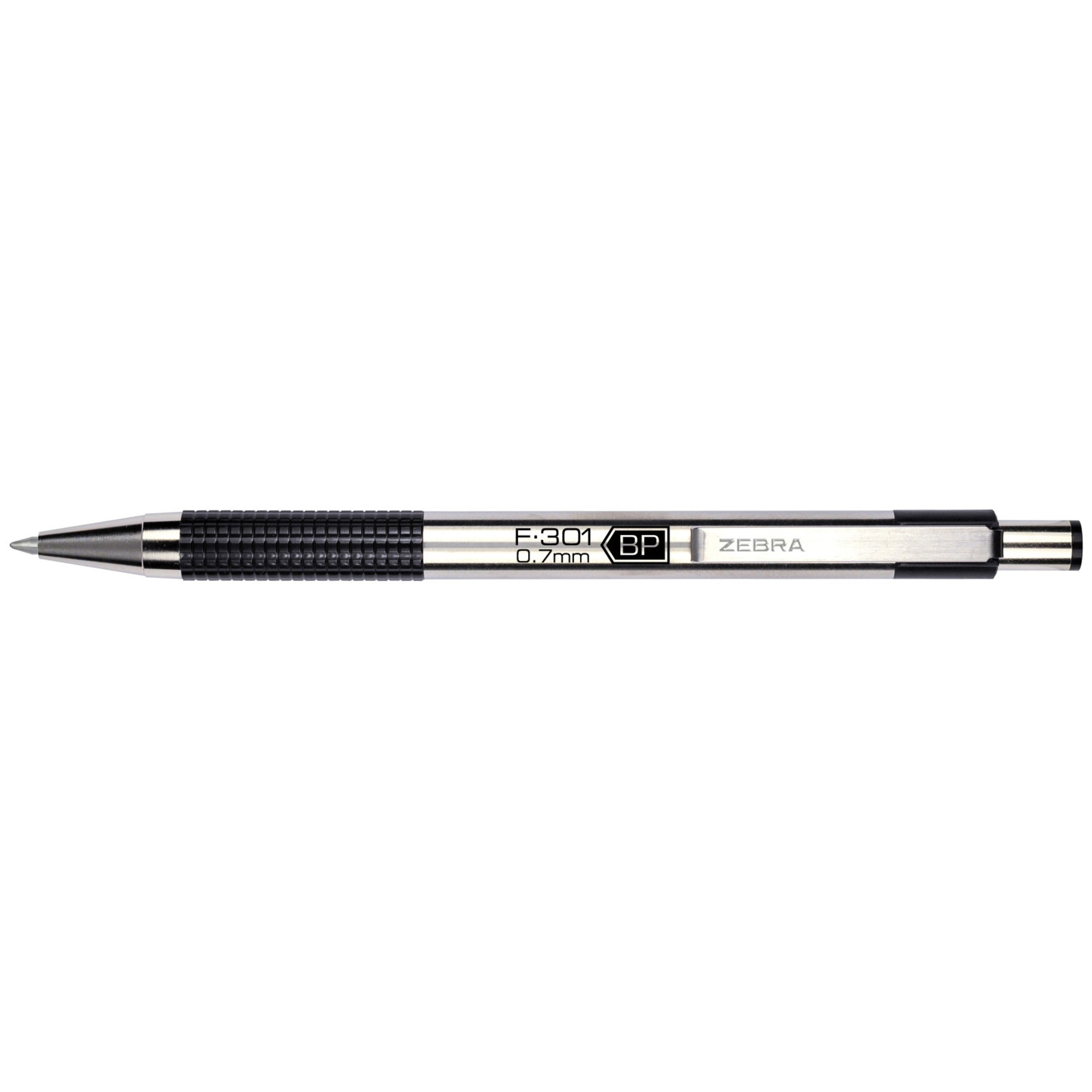 Zebra Pen F-301 Stainless Steel Ballpoint Pens - Fine Pen Point - 0.7 mm Pen Point Size - Refillable - Retractable - Black - Sta
