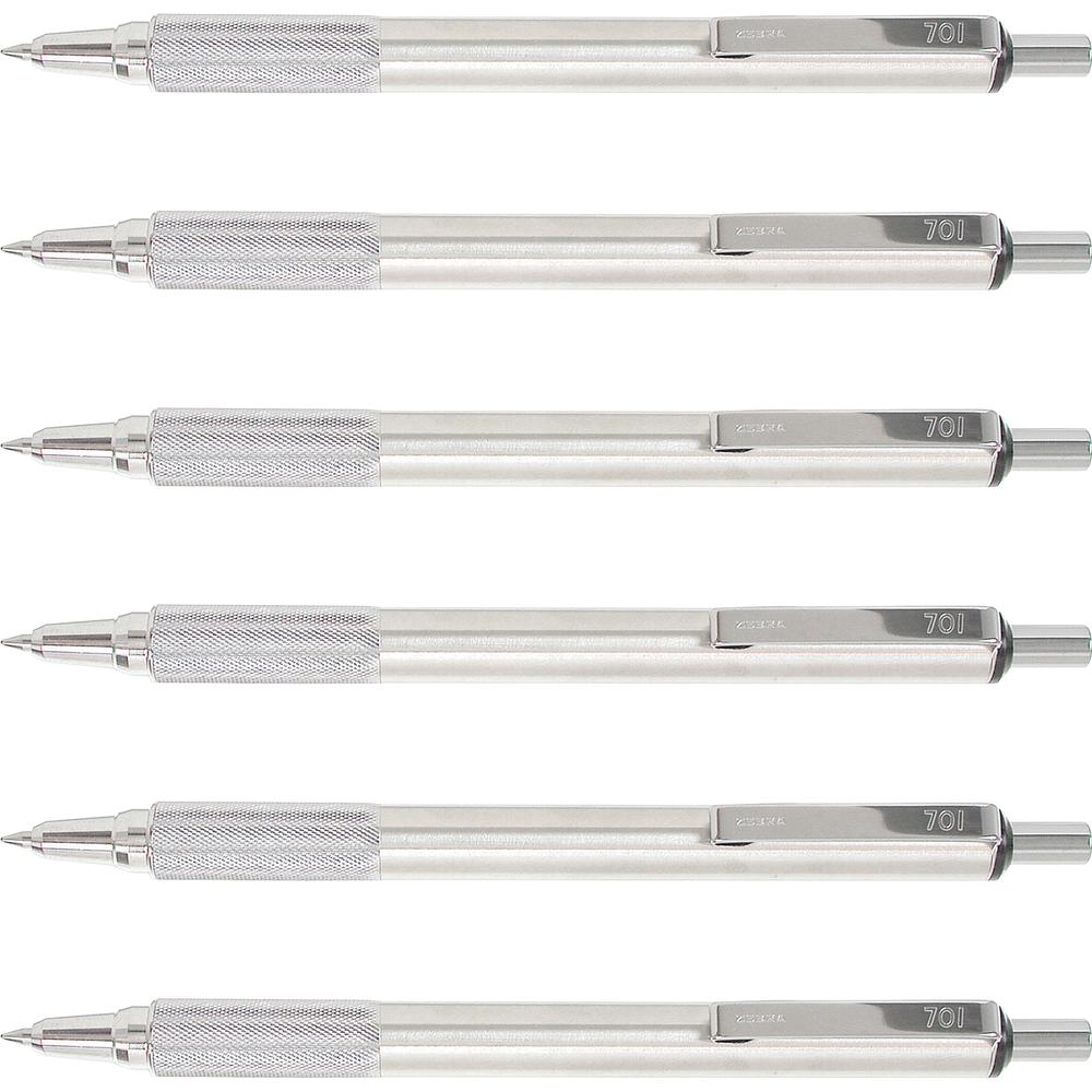 Zebra STEEL 7 Series F-701 Retractable Ballpoint Pen - 0.7 mm Pen Point Size - Refillable - Retractable - Black - Stainless Stee