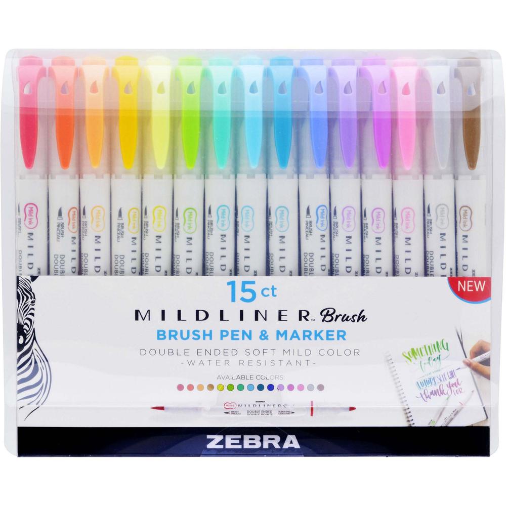 Zebra MILDLINER Dual Ended Brush Pen & Marker Set - Medium Pen Point - Fine Marker Point - Brush Pen Point Style - Bullet Marker