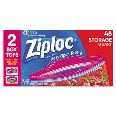 Ziploc Quart Storage Seal Top Bags - Medium Size - 7" Width x 7.44" Length - Clear - Plastic - 9/Carton - 48 Per Box - Food