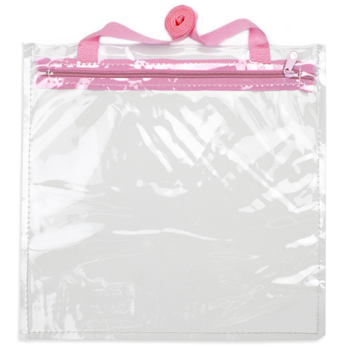 12'' x 12'' Clear Hand Bag with Pink Shoulder Strap
