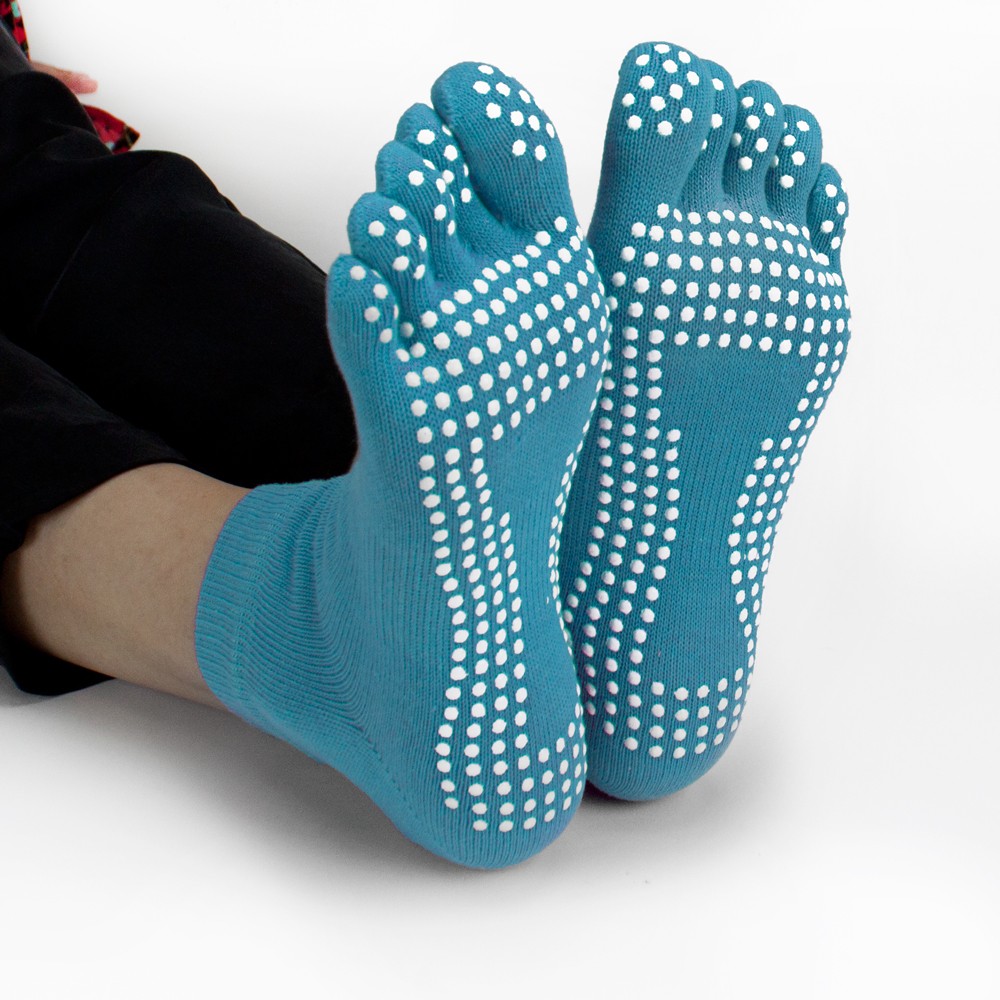 Blue Yoga Toe Socks w/ Slip-free Silicone Texturizing Beads