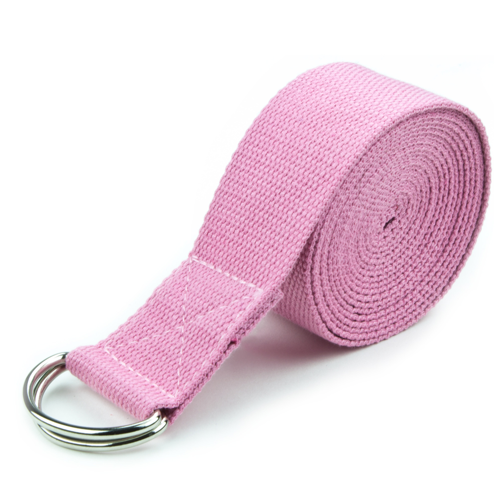 Pink 8' Cotton Yoga Strap with Metal D-Ring