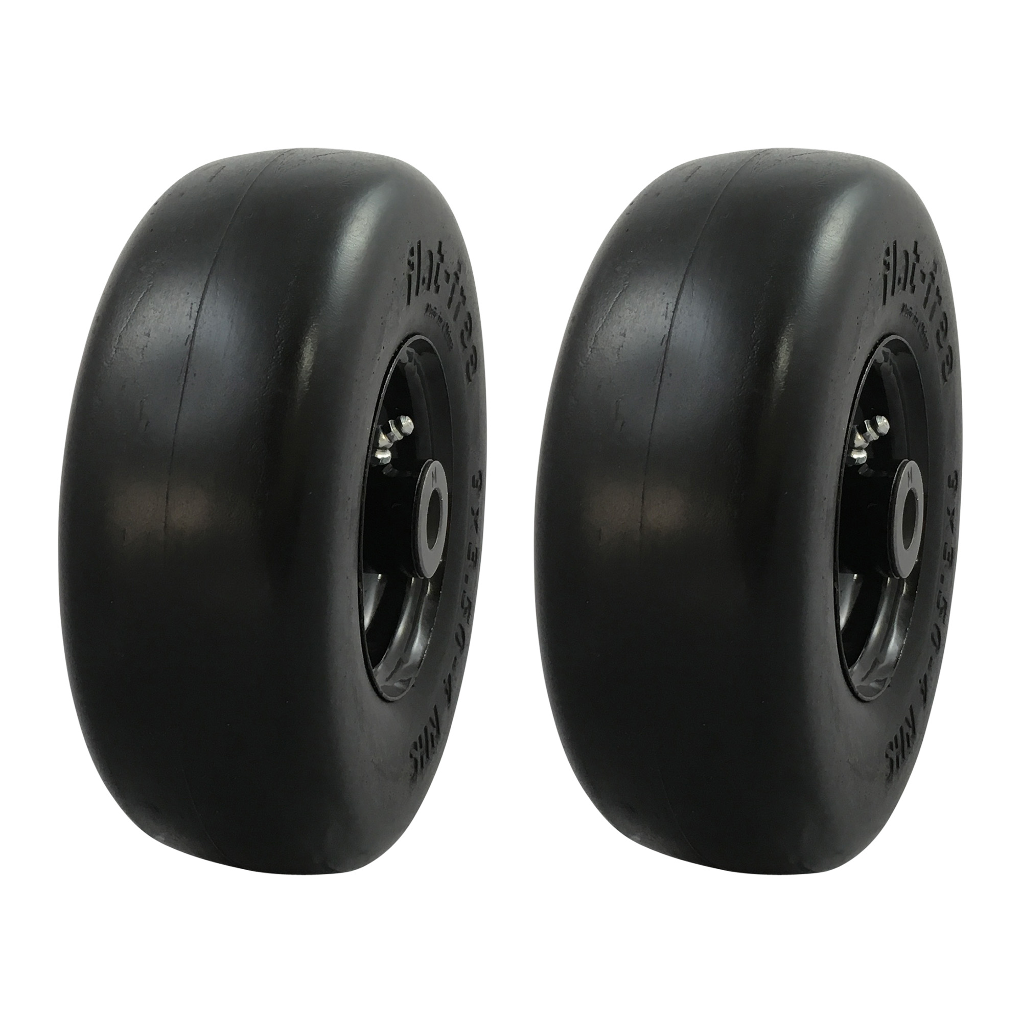 2 PACK Universal Fit Flat Free 9x3.50-4 Smooth Tread Lawnmower Tire Assembly